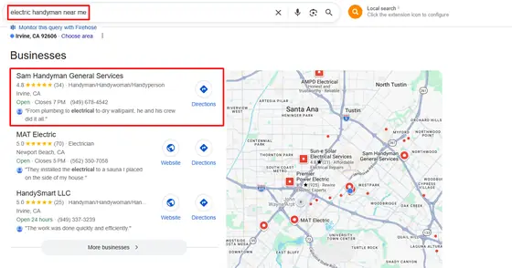 Sam Handyman General Services — Google Map Rankings screenshot 3
