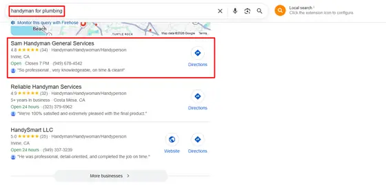 Sam Handyman General Services — Google Map Rankings screenshot 4