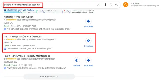 Sam Handyman General Services — Google Map Rankings screenshot 5