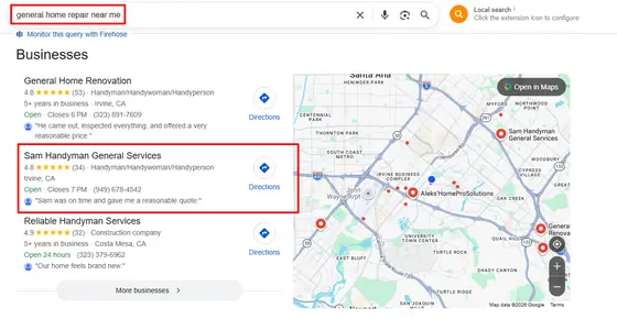 Sam Handyman General Services — Google Map Rankings screenshot 6