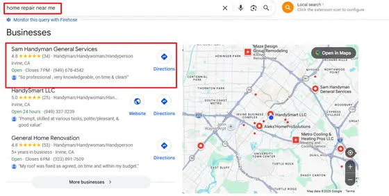 Sam Handyman General Services — Google Map Rankings screenshot 7