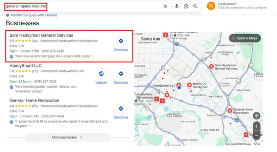 Sam Handyman General Services — Google Map Rankings screenshot 8
