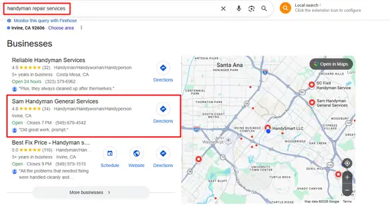 Sam Handyman General Services — Google Map Rankings screenshot 9