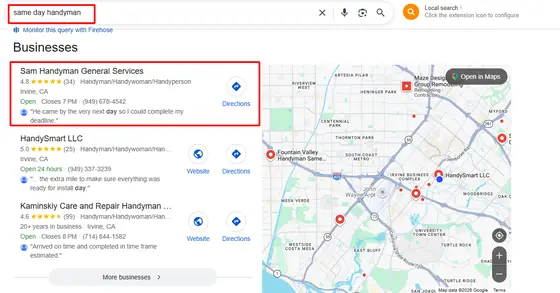 Sam Handyman General Services — Google Map Rankings screenshot 10