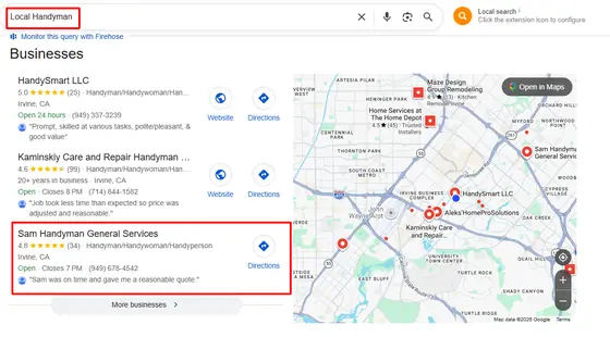 Sam Handyman General Services — Google Map Rankings screenshot 11